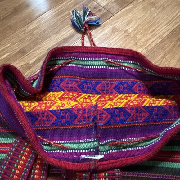 Peruvian Handwoven Tapestry Alpaca Wool Drawstring Large Colorful Backpack 16” - Picture 12 of 13